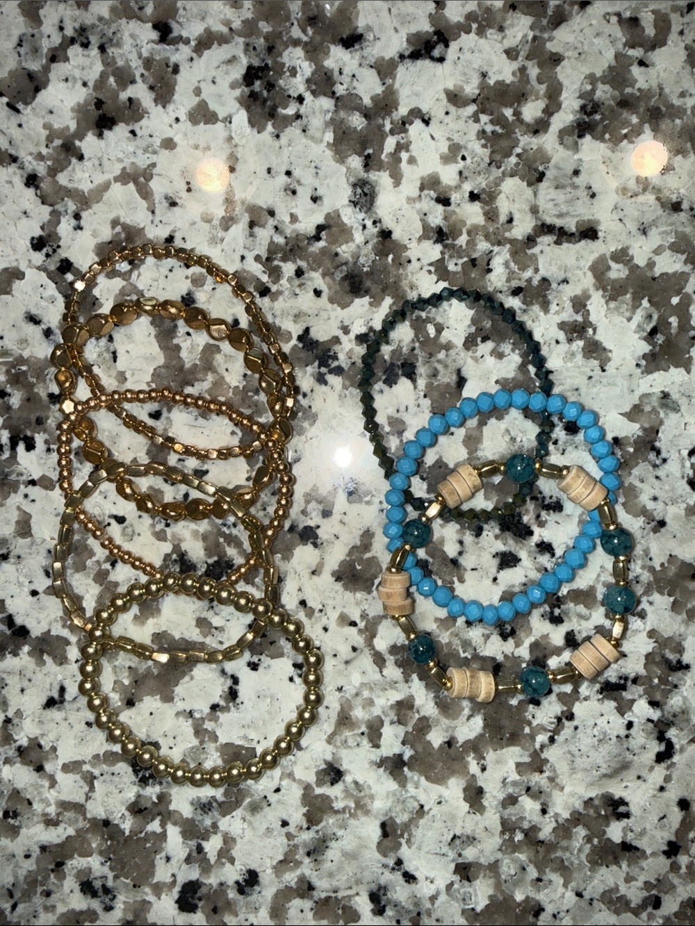 Gold Beaded Bracelet Set & Turquoise Wood Accent Bracelets